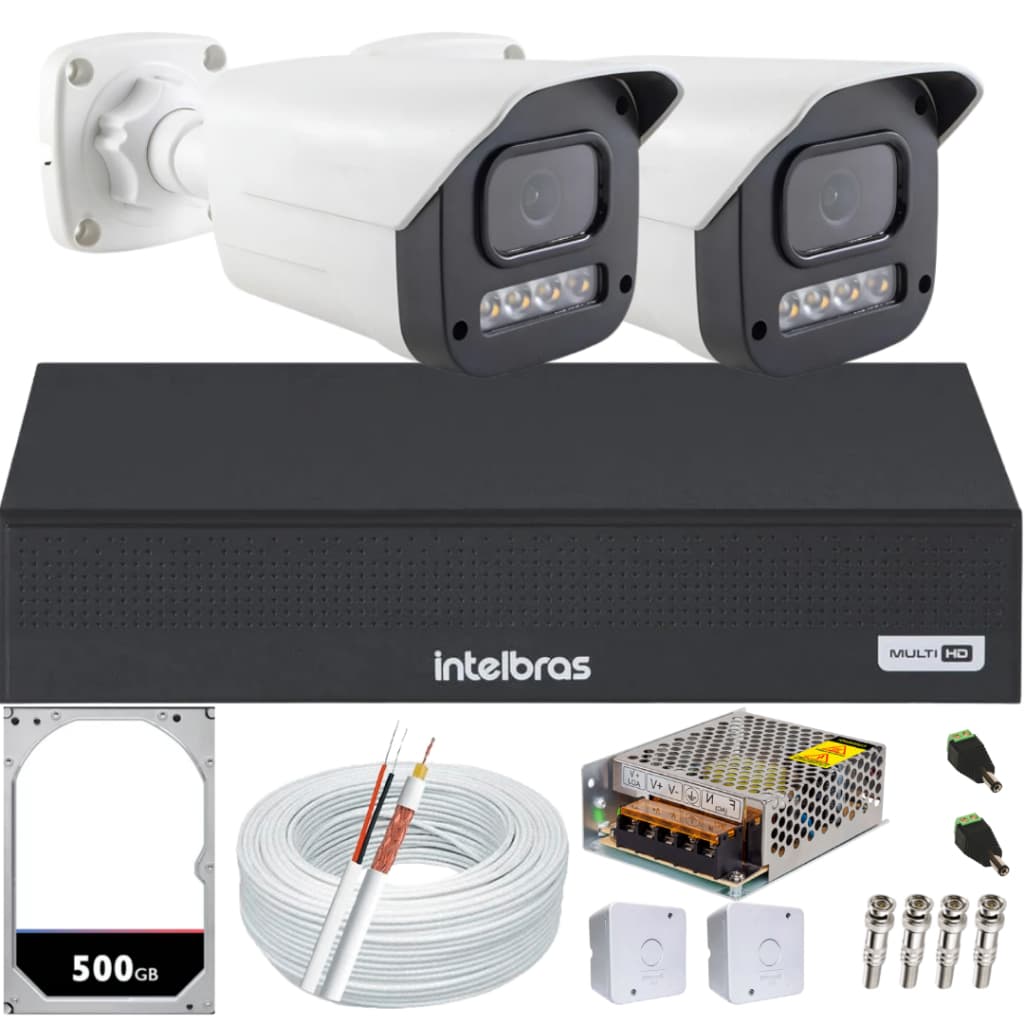 Kit 2 Câmeras 1080p Full Color C/Áudio Dvr Intelbras 4ch 500GB