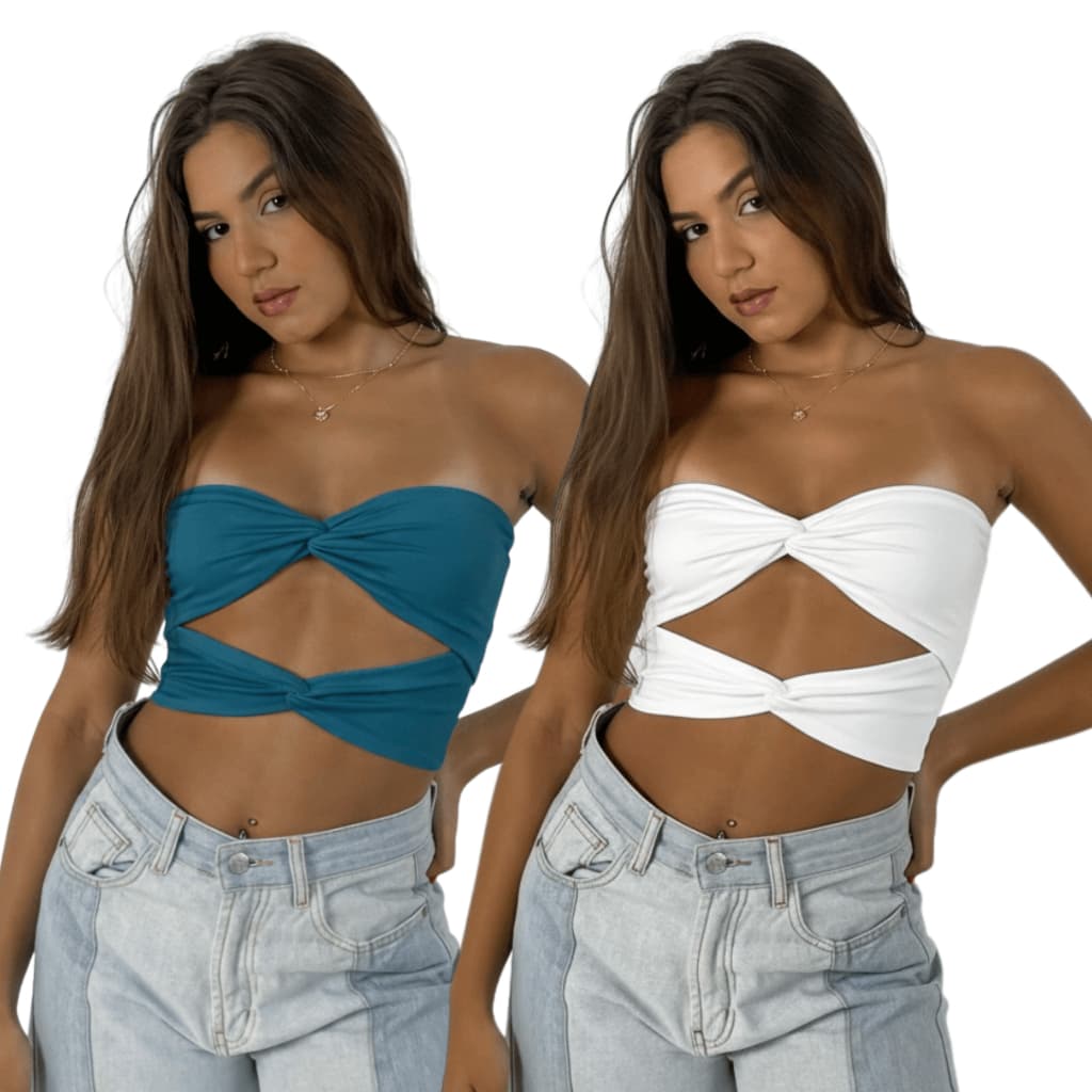 KIT 2 Cropped Feminino Tomara que Caia Nó Transpassado Torcido em Suplex Premium  Estiloso