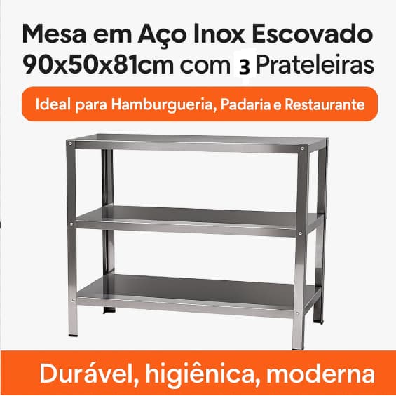 Mesa Profissional em Aço Galvanizado 90x30x81cm Suporta 129kg Direto da Fábrica
