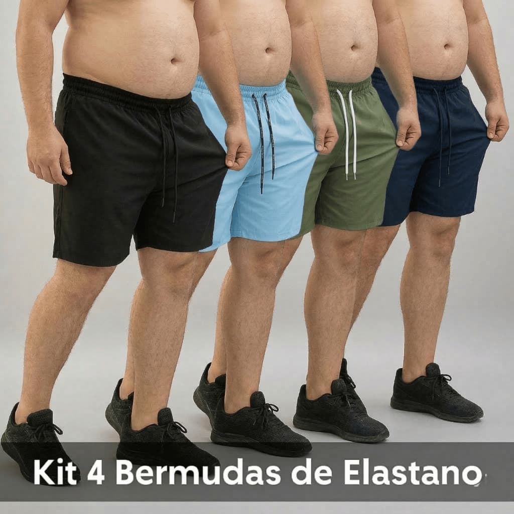 Kit 4 Shorts Plus Size Bermuda Masculino com Elastano Academia Esporte Treino Bermuda Praia Liso