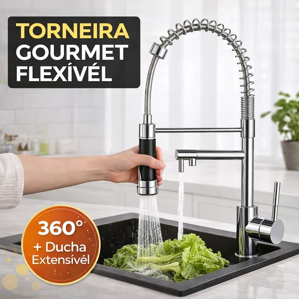 Torneira Cozinha Gourmet Bancada Inox Alta Ducha 51,5cm