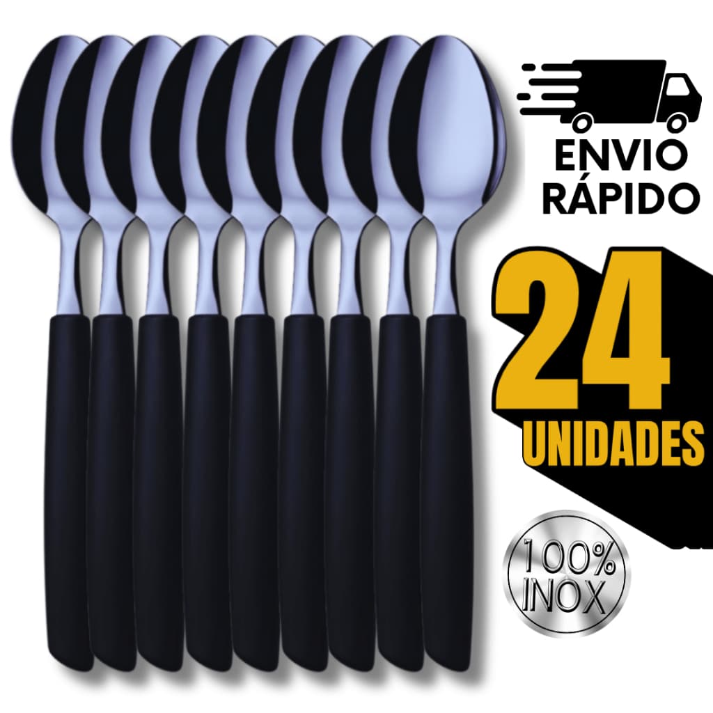 Kit Colher Inox Mesa Cabo Plástico Utensílio Cozinha Qualidade Inox Bar Restaurante Buffet Talheres