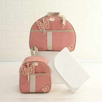 Kit de Bolsas maternidade 3 peças, mala, mochila e trocador borboleta jardim menina