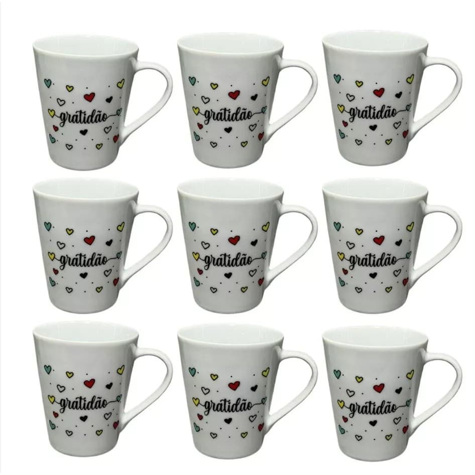 Jogo Caneca Porcelana Gratidao Amor Xícara Personalizada Chá Café
