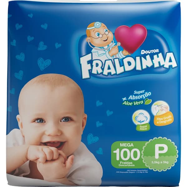 Fralda Doutor Fraldinha Mega Tamanho P 100 Unidades Ideal para bebês de 3,5 a 5kgs