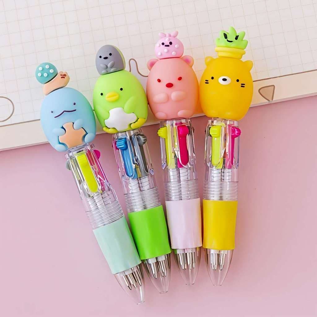 Kit com 2 Mini Canetas 4 Cores em 1 – Estilo Anime Fofo, Colorida e Portátil para Papelaria