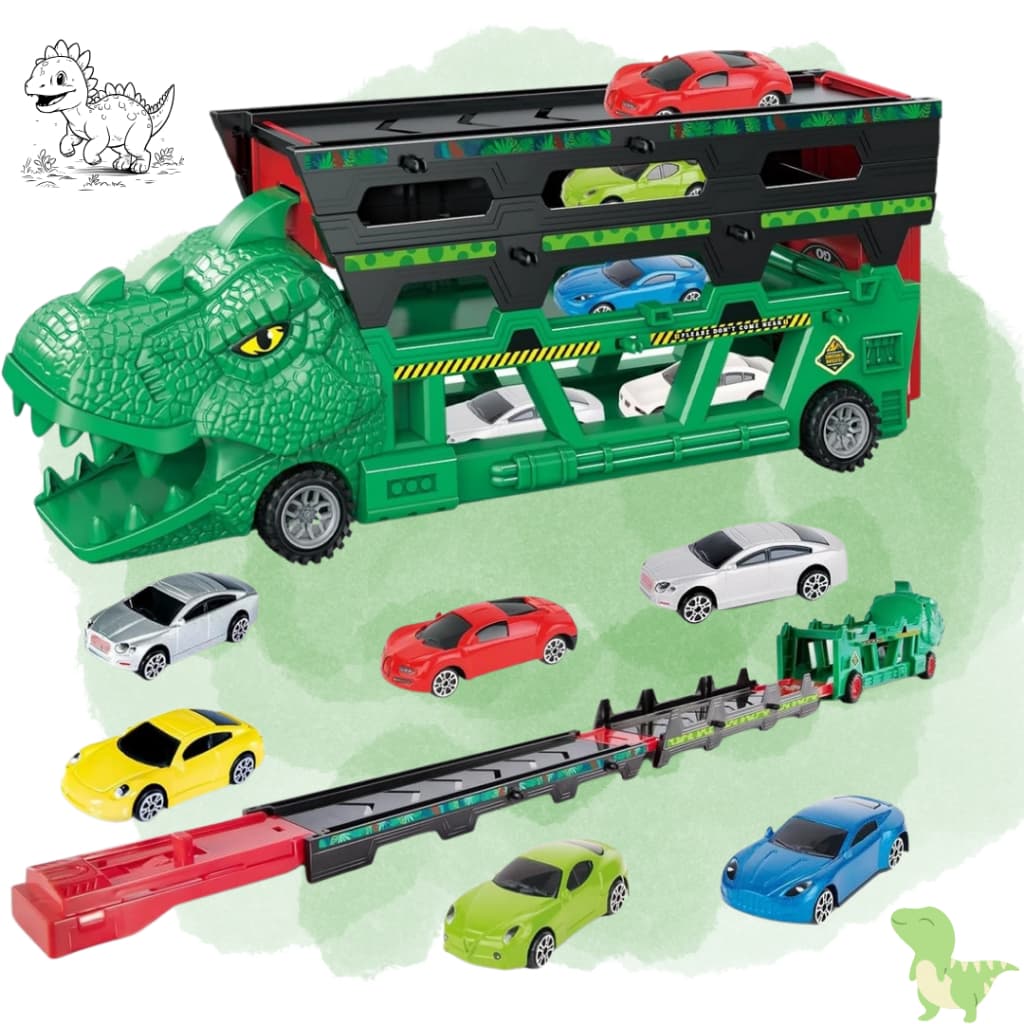 Carrinho Carreta Caminhão Cegonha Com Pista e Carrinhos Mais Lançador Com 6 carrinhos