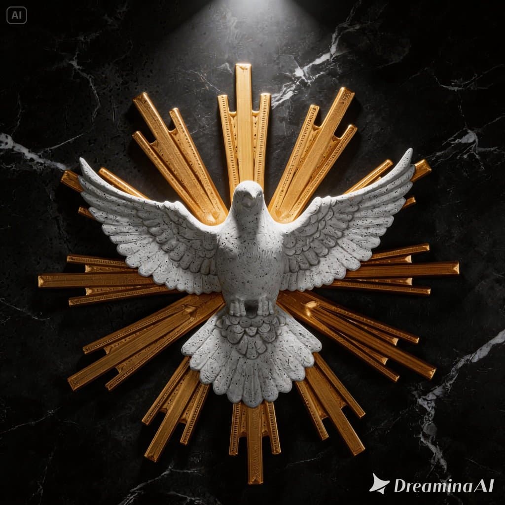 Divino Espírito Santo Decorativo de Parede – Peça Religiosa com Raios Dourados