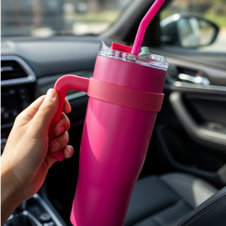 Copo Térmico Inox 1200ml com Alça e Canudo de Metal – Flip Straw