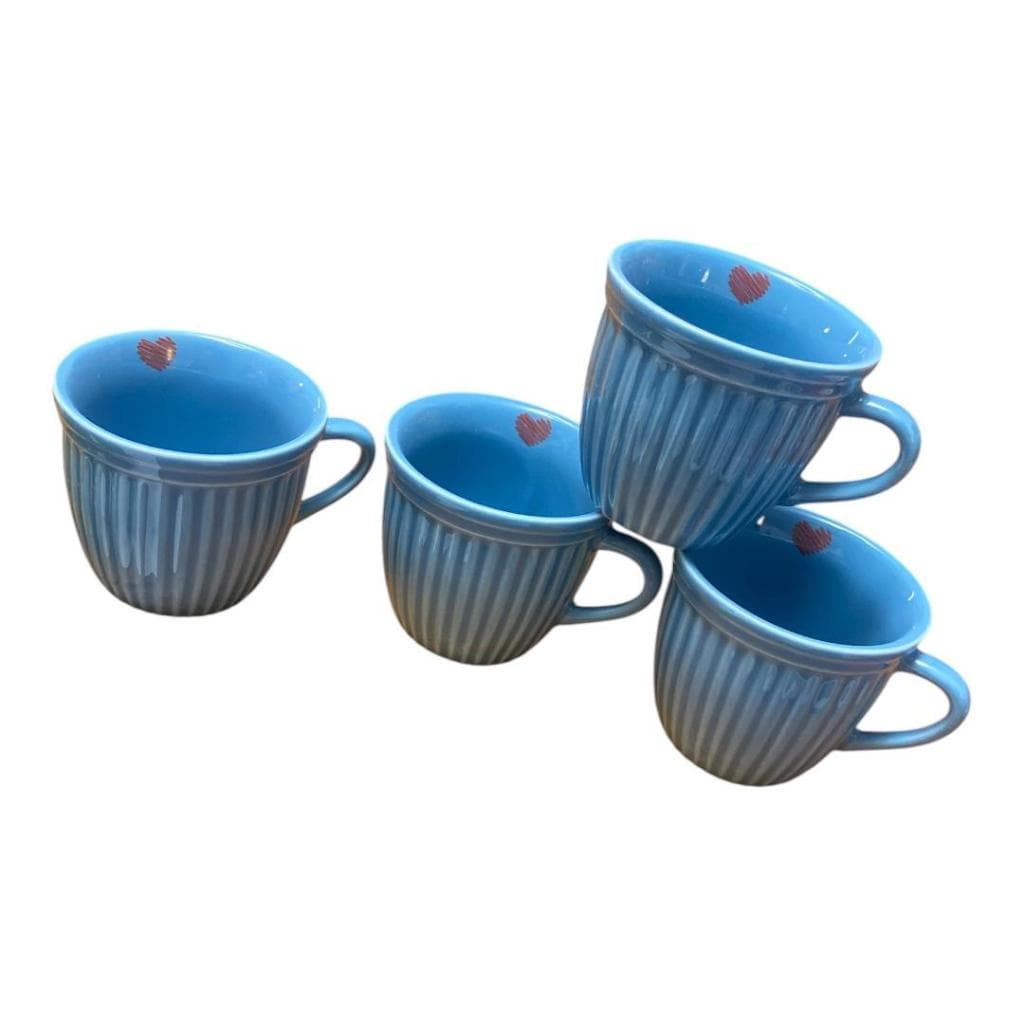 4 Caneca Porcelana Xicara Veneza 210ml Coração Riscadinho