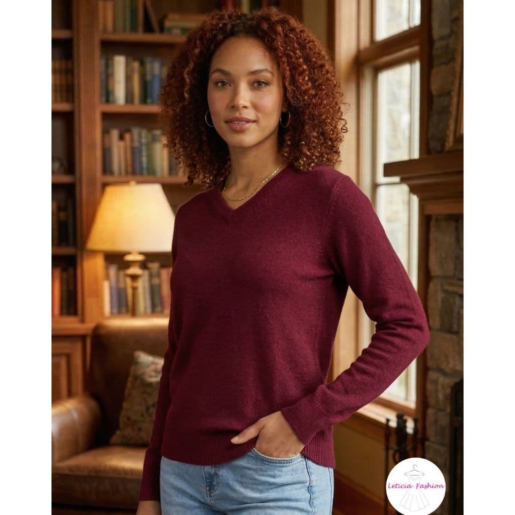 Blusa de Frio Feminino Tricot Elegante Gola V Manga Longa Detalhe Manga e Barra Tricô Moda Inverno