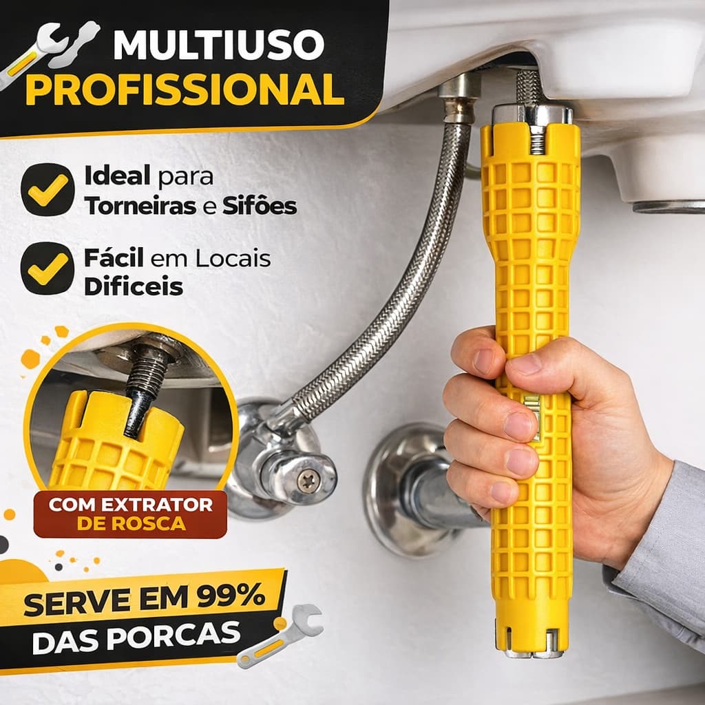 Chave Hidráulica Multiuso 5 Peças Torneira Registro Sifão Universal Profissional