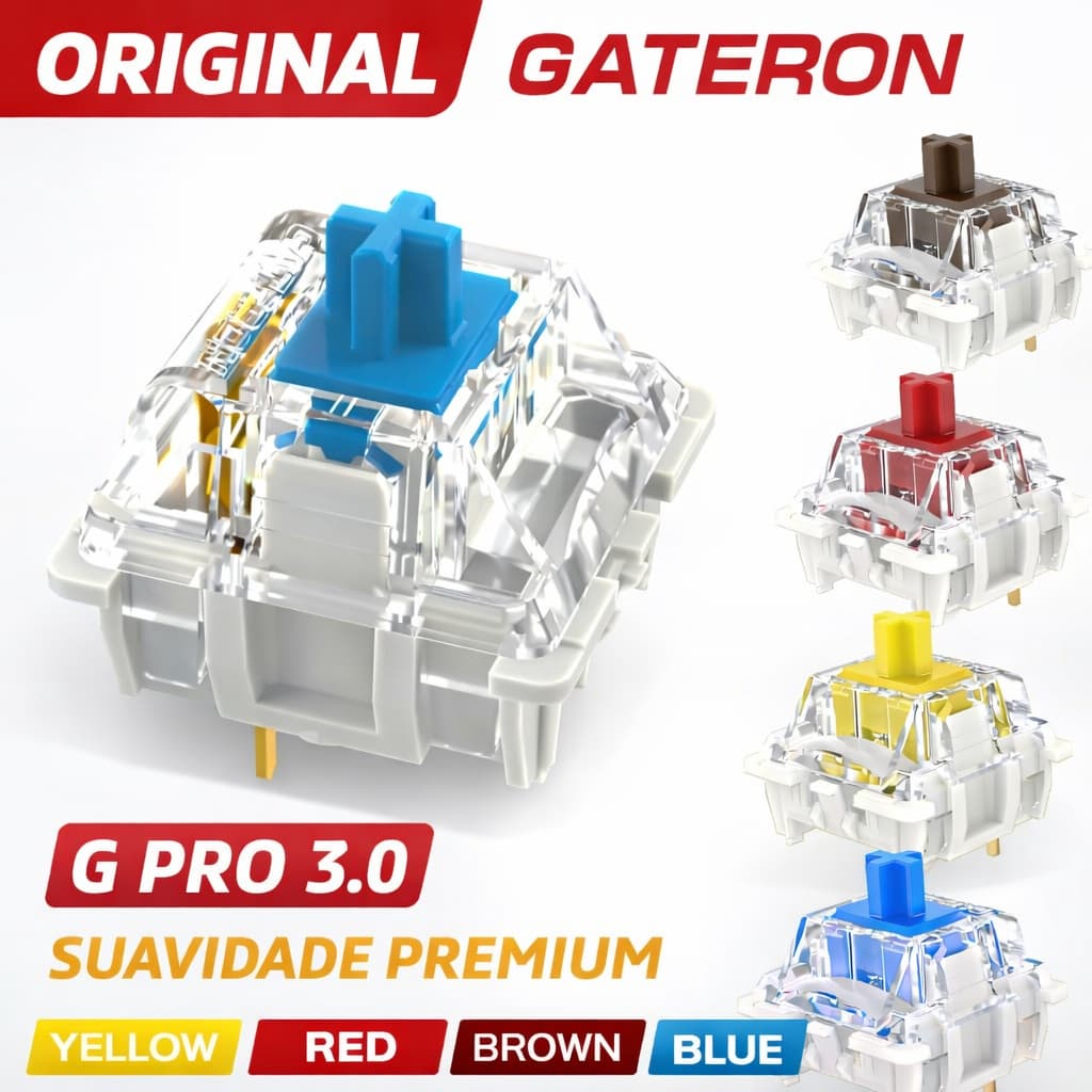 Switch Gateron G Pro 3.0 Original Yellow Red Brown Blue Teclado Mecânico MX Premium