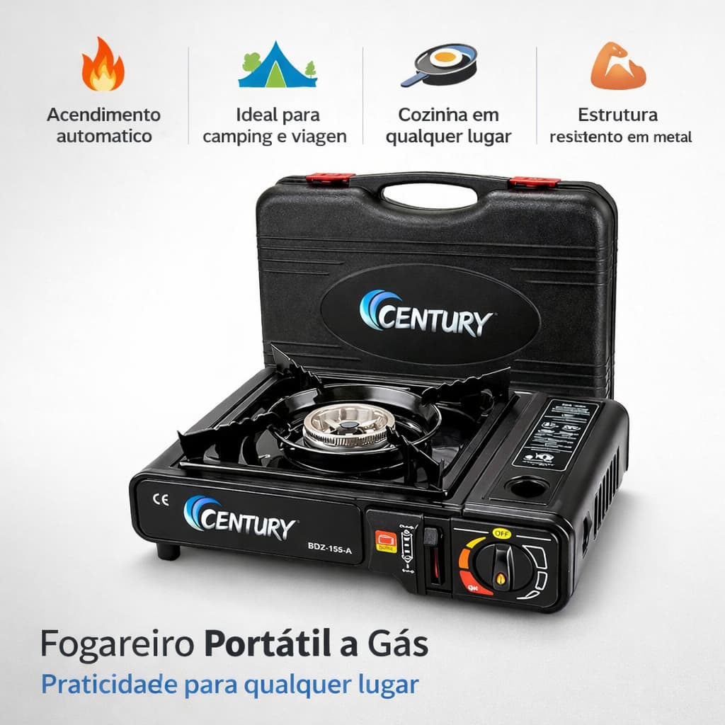 Fogareiro Portátil a Gás Camping Automático com Maleta Estrutura Metal Viagem Pesca Acampamento