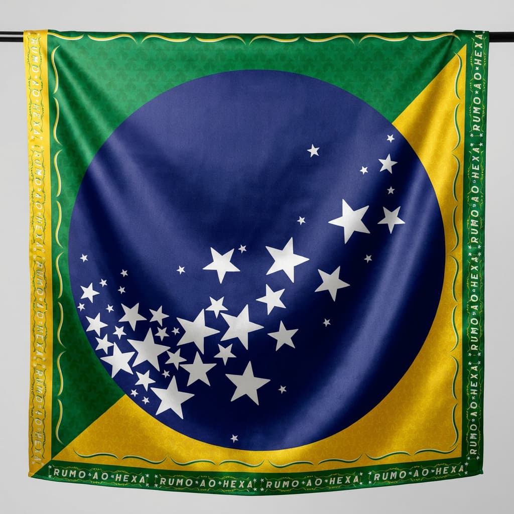 Lenço Feminino Sublimado Cetim Grande Cabelo Bolsa 90x90 Cm Brasil Celeste Copa do Mundo