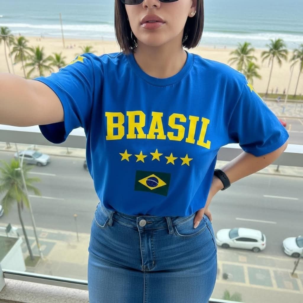 Camiseta Brasil Feminina Over Size Algodão Modelo Unissex Larga Copa do Mundo