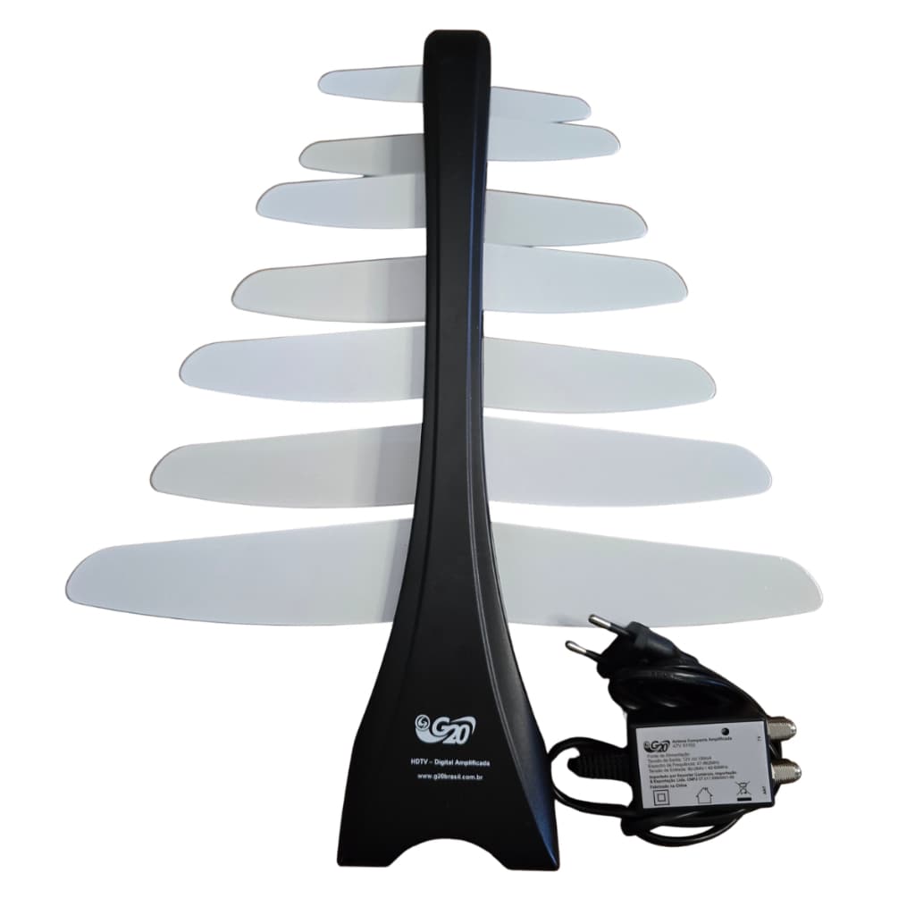 Antena Digital Externa Com Amplificador Compacta Preto G20