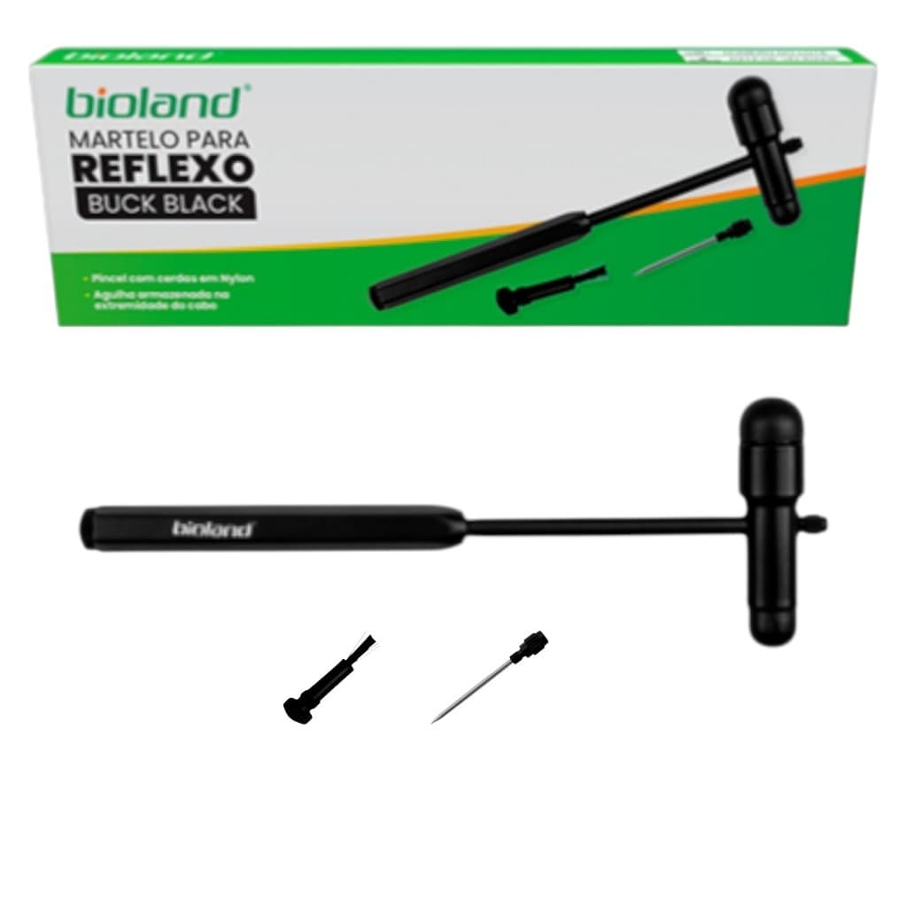 Martelo Clinico Reflexo Buck Black Total 19cm C/ Ag E Pincel em Aço Inoxidável