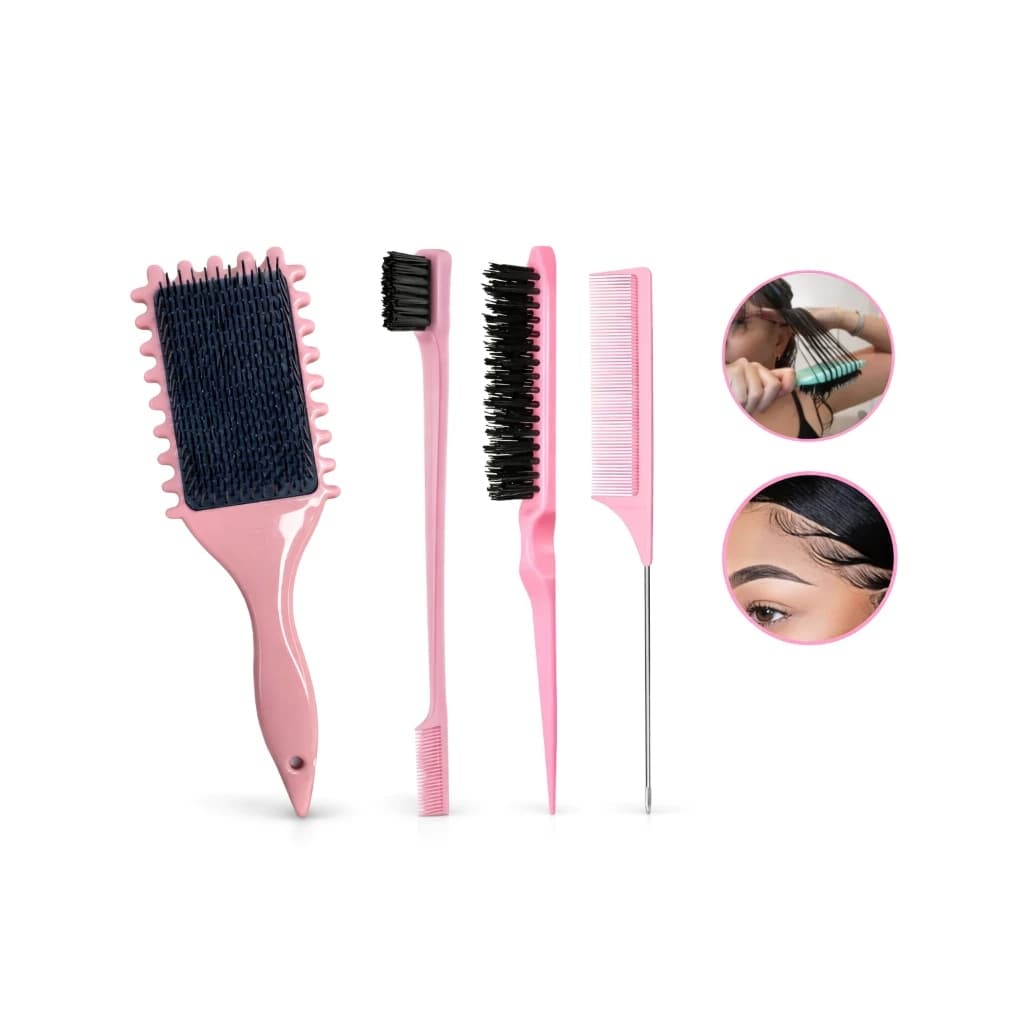 Kit Fitagem Finalização e Penteado Pente e Escova Onda para Cabelos Cacheados Afro 4 peças