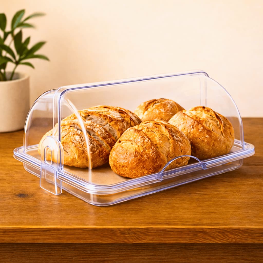 Porta Pão Cristal Com Tampa Articulável Mesa Posta Guarda Pães