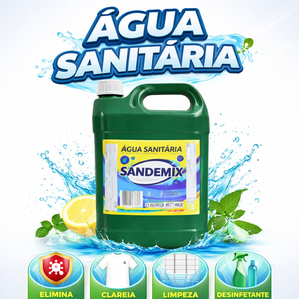 Água Sanitária 5L Cloro Ativo Desinfetante Para Pisos Banheiro Cozinha