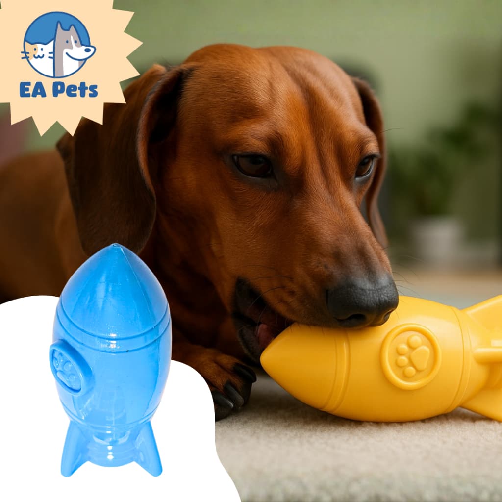 Brinquedo Comedouro Interativo E Recheável Foguete Cães Porta Ração E Petisco Resistente Ocupacional Saudável