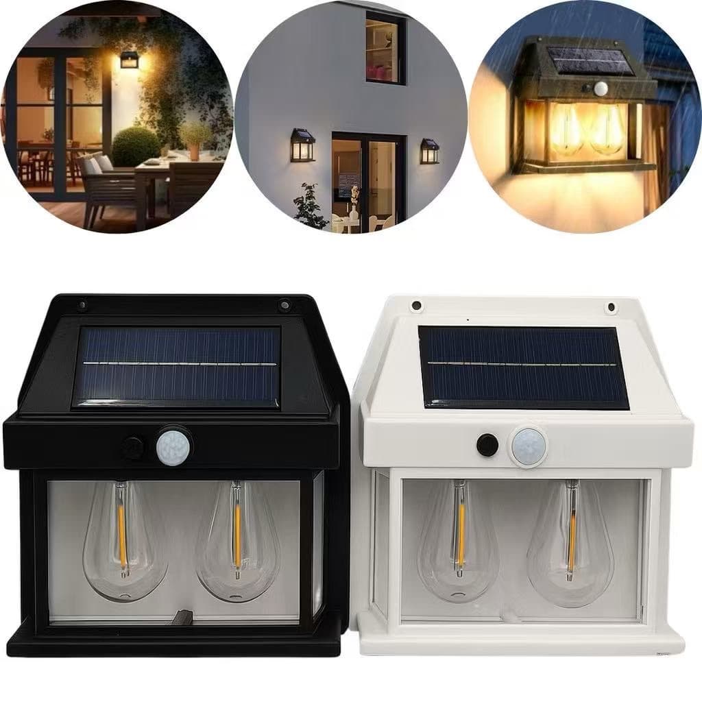 Luminária Solar LED com 2 Lâmpadas Sensor de Presença à Prova d’Água para Área Externa