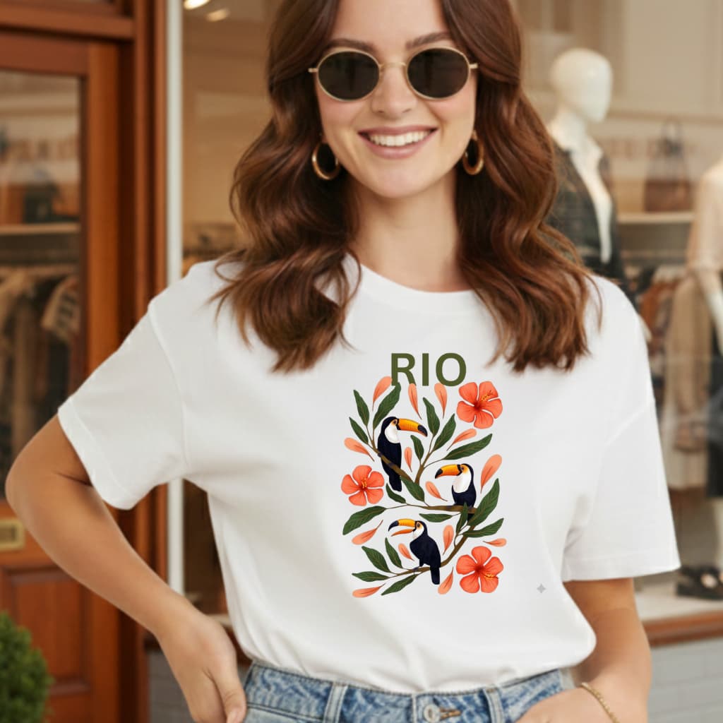 Camiseta Feminina Estampada 100% Algodão Rio Tropical Verão Onça Tucano Flores Blogueira Envio Imediato