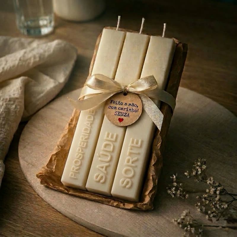 Vela de Intenção com Escrita | Amor, Paz, Saúde, Prosperidade, Dinheiro | 6 Velas