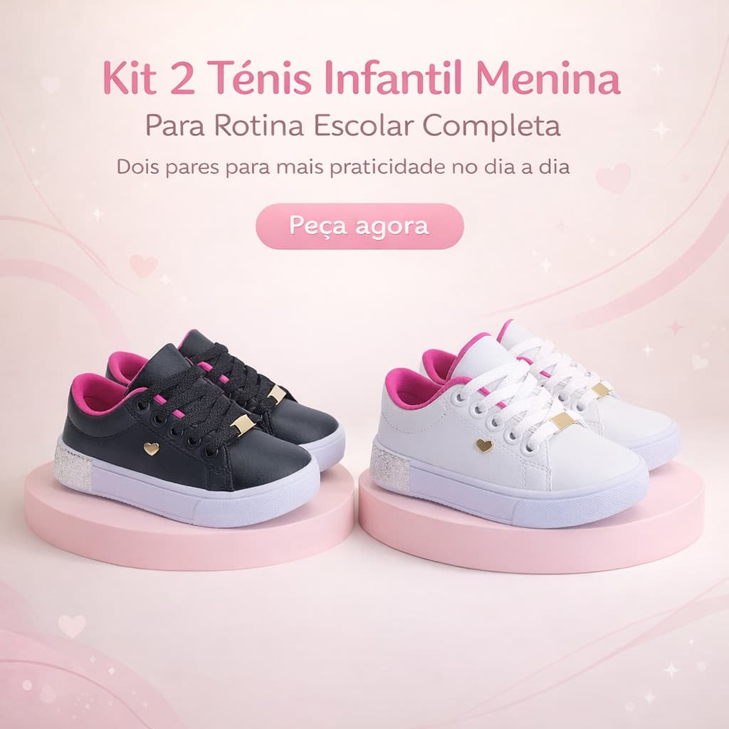 Kit Econômico 2 Tênis Infantil Menina Casual Confortável Escola 25 ao 33 Leve 2 Pague Menos