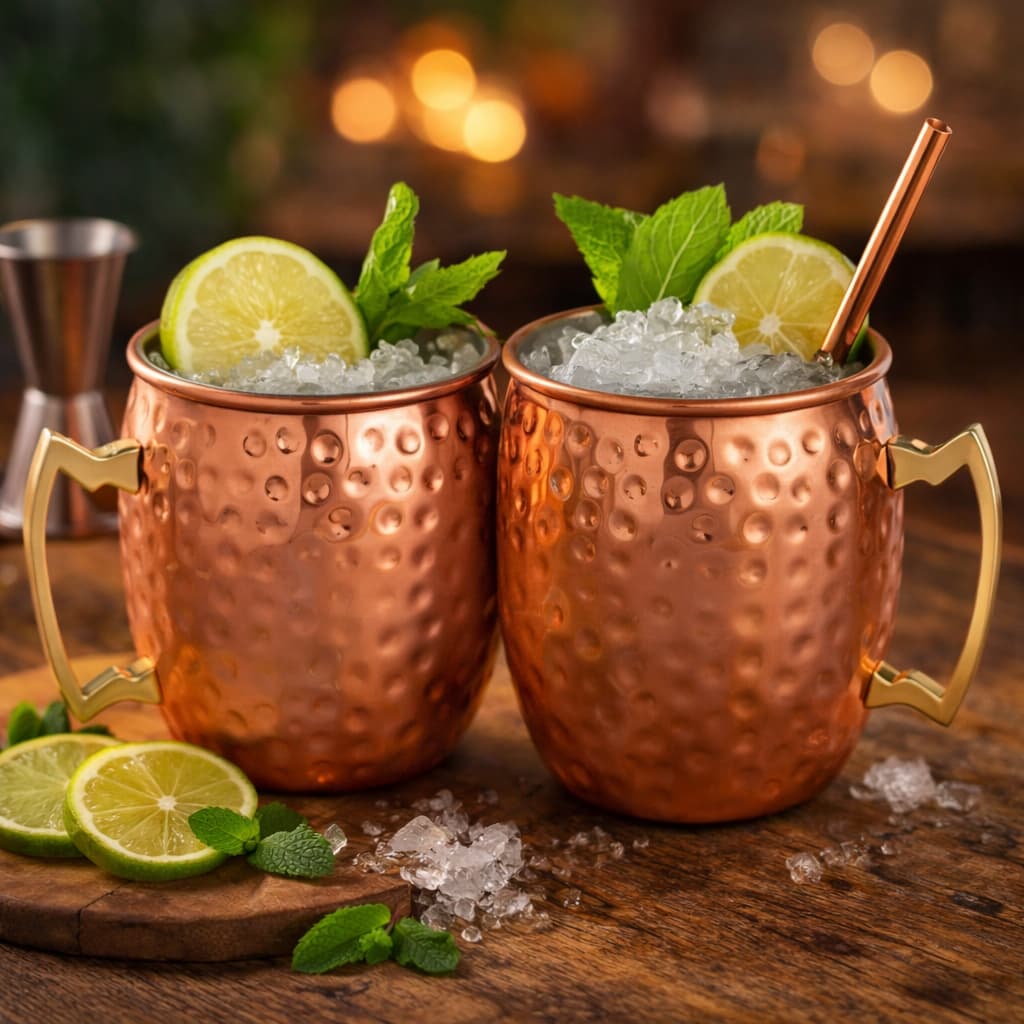 Kit 2 Canecas Moscow Mule Em Cobre Puro Martelada 500 Ml
