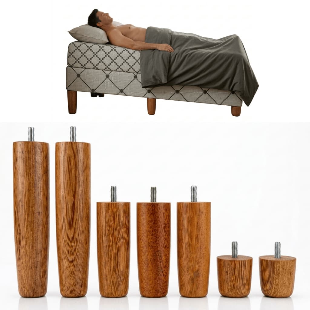 Kit Pés Anti Refluxo Para Cama Box Madeira Angelim Elevação Cabeceira Reduz Refluxo 7pc