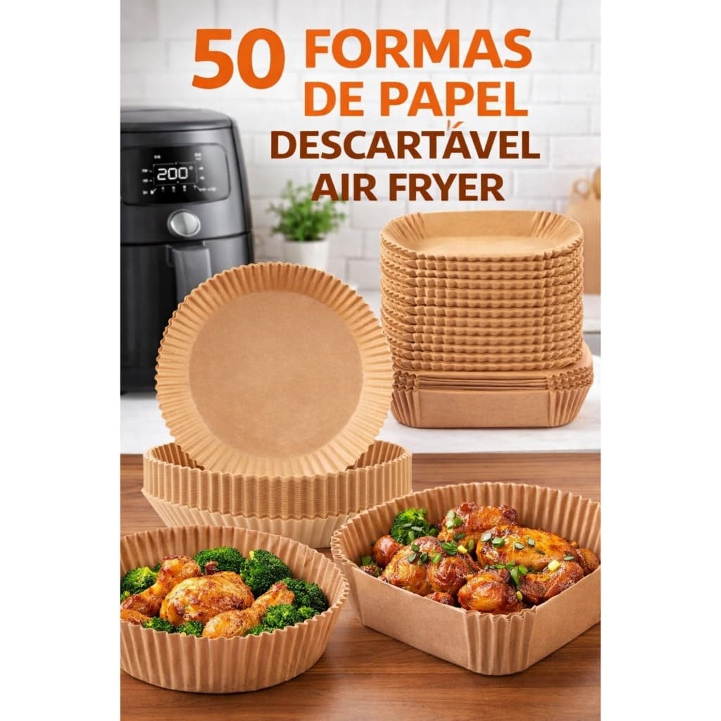 Forma Papel Descartável P/ Fritadeira Elétrica Airfryer 50pç
