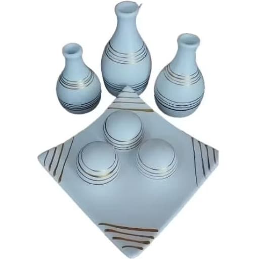 Kit 7 Peças Vaso e Prato com 3 bolinhas Decorativo Enfeites