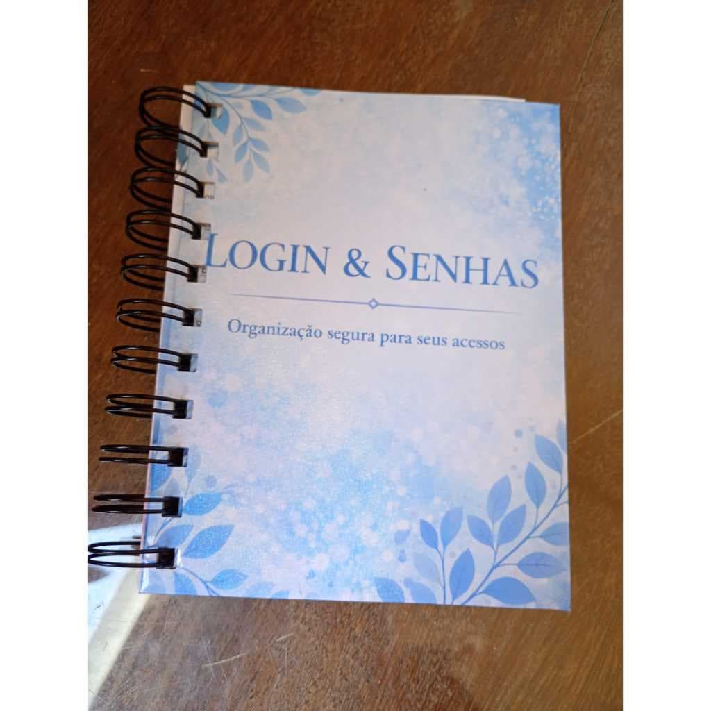 Mini Caderno Login e Senhas Capa Dura A6 11cm14,5cm | Azul Floral com Glitter