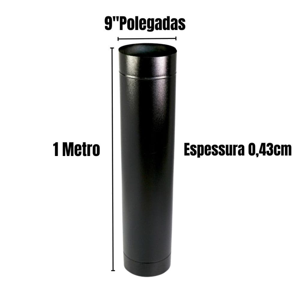 Duto Chaminé 9 Polegadas Aço Preto | Tubo para Forno a Lenha Churrasqueira Alta Resistência