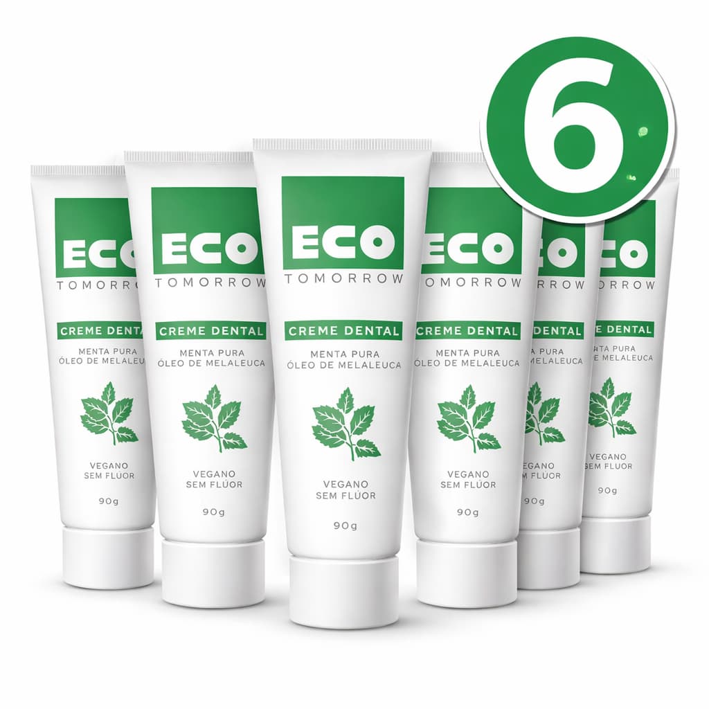 Kit 6 Creme Dental Eco Tomorrow - Menta Pura e Óleo de Melaleuca - Sem Flúor 90g