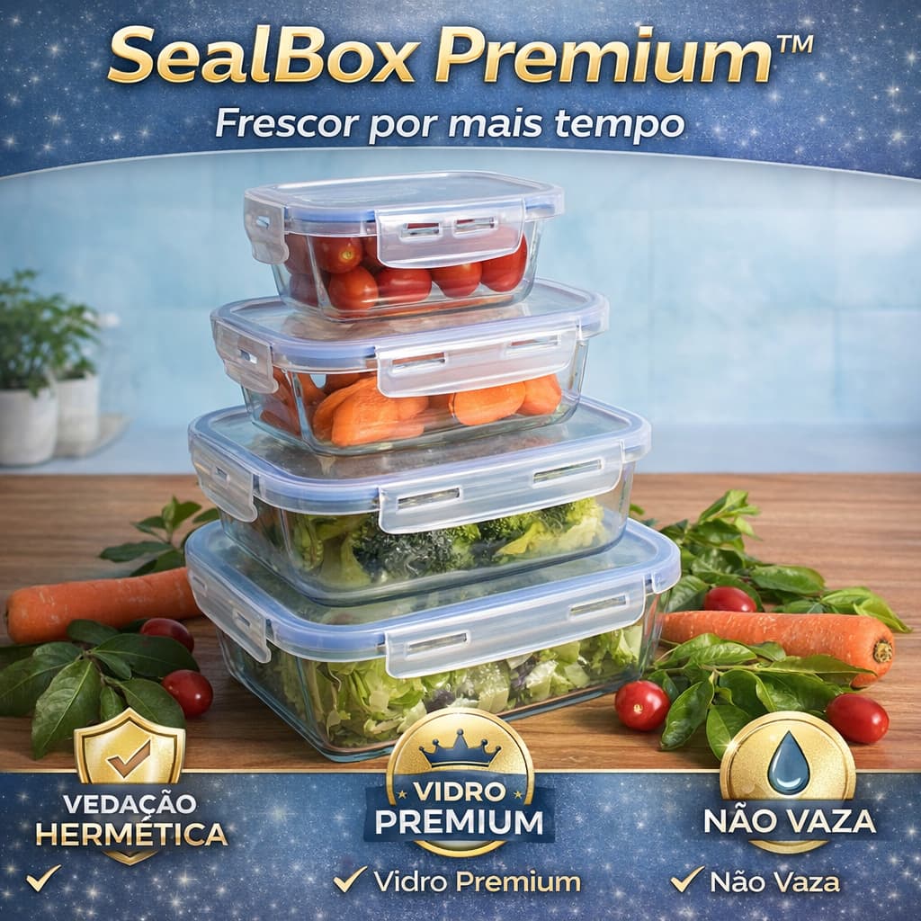 Pote Hermético Vidro 640ml Tampa Vedação Anti Vazamento Marmita SealBox Premium
