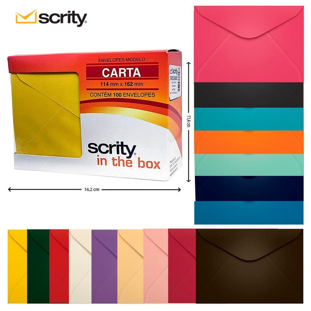 Envelope Colorido Carta 114x162 mm Scrity 100 Unidades