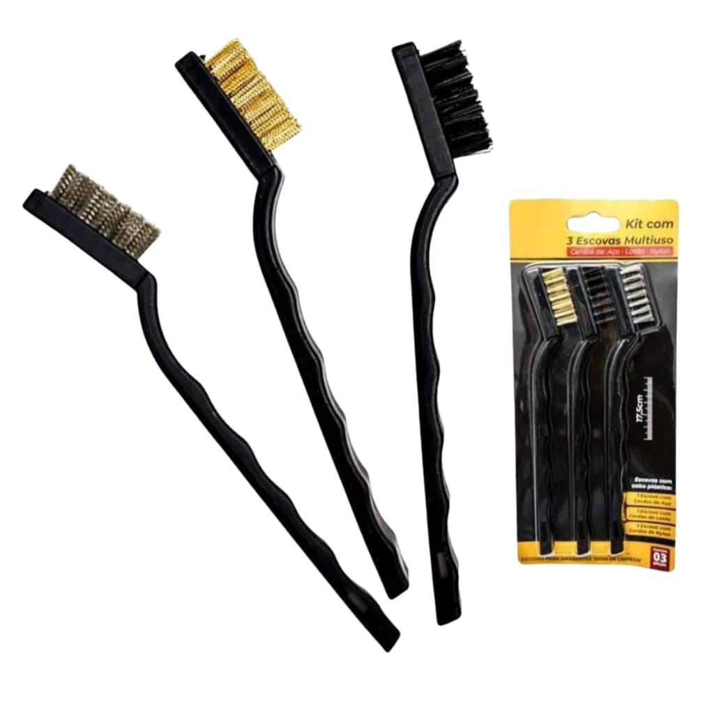 Kit Escovas Escovinhas Aço Multiuso Limpeza Limpa Grelha Churrasqueira Conjunto Jogo Cobre Nylon