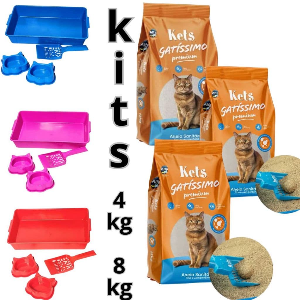 Areia Gatissimo Sem Perfume 4Kg 8kg Caixa de Areia para gatos comedouro bebedouro pazinha