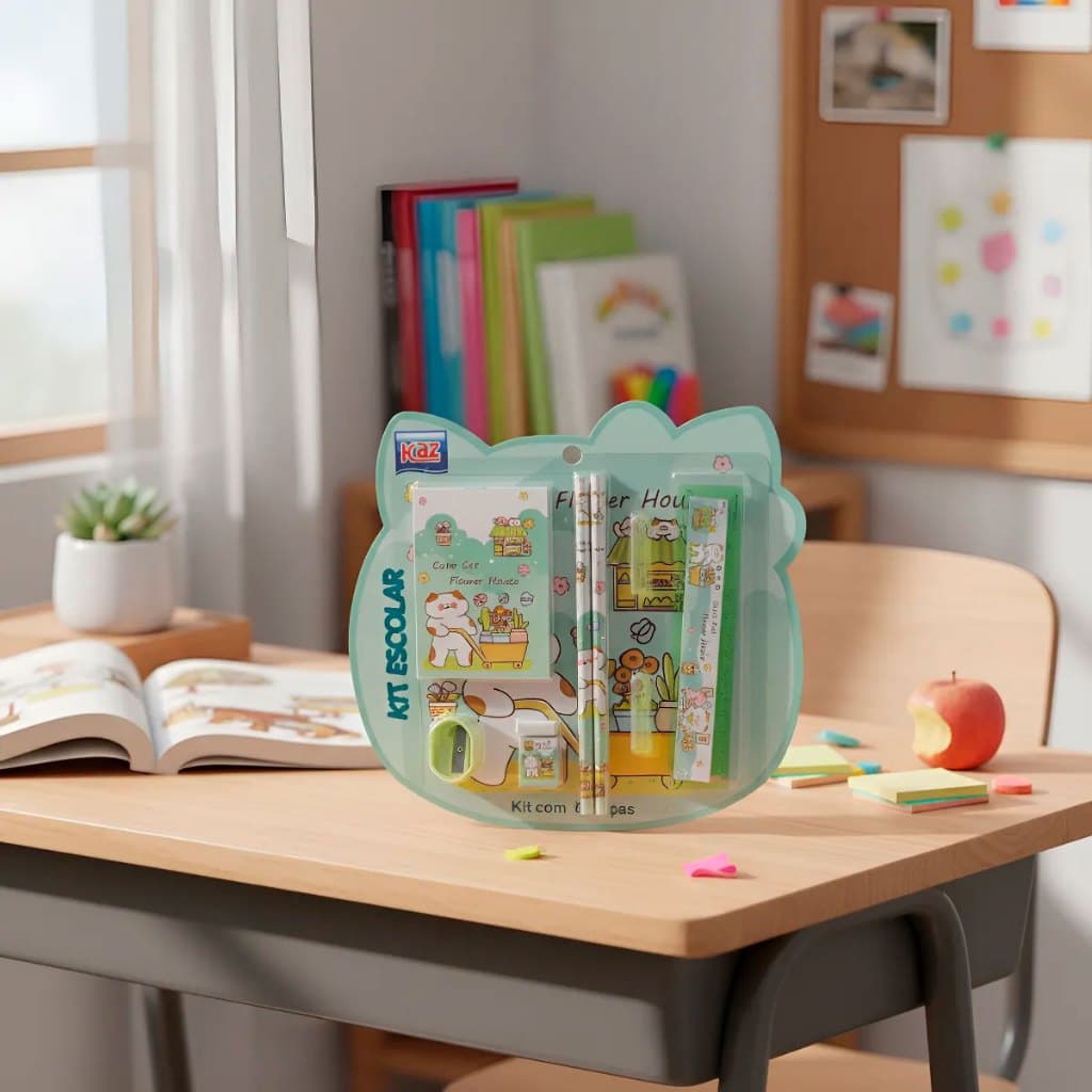 Material Escolar Kit 8 Peças Infantil Verde