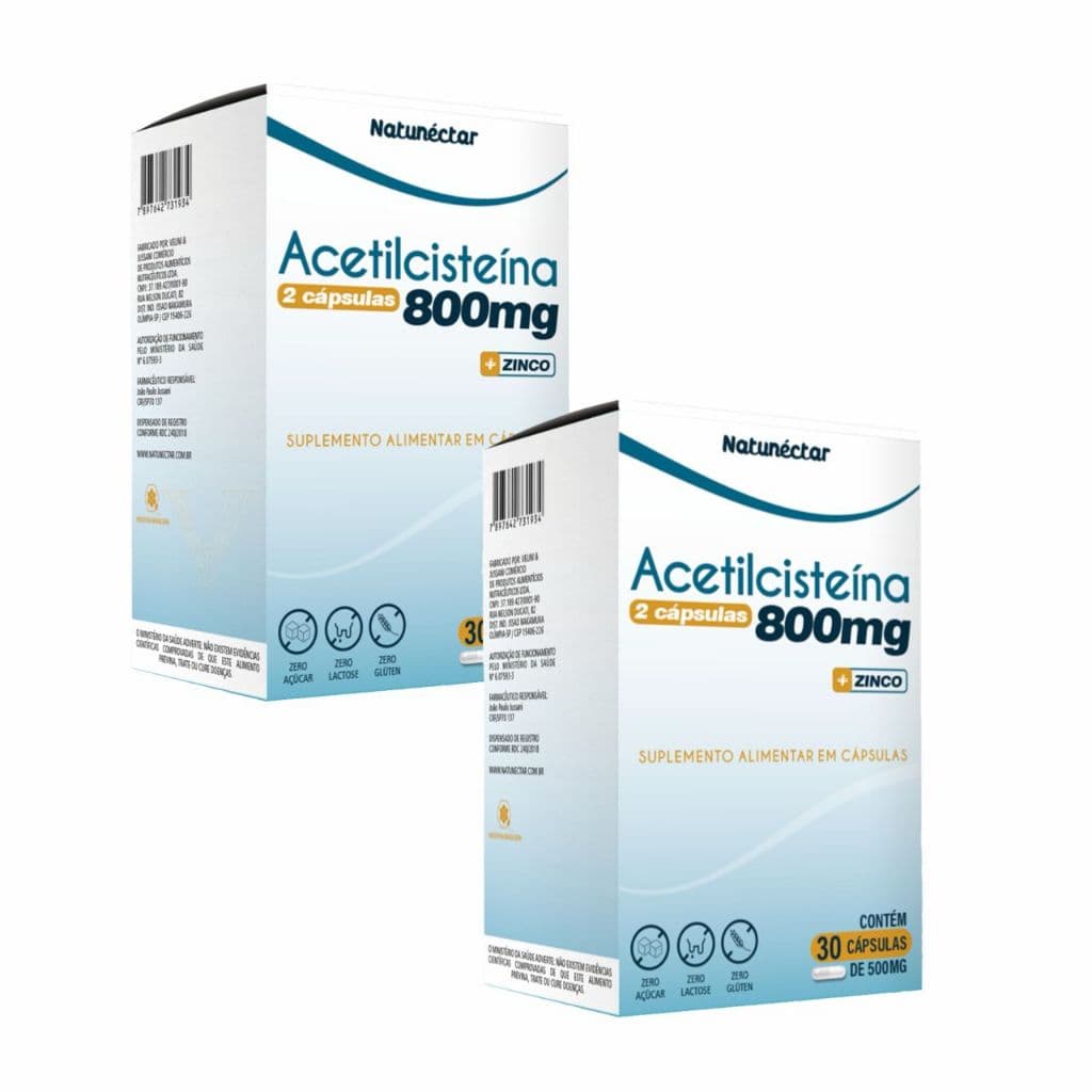 2x Acetilcisteína- NAC- Vit C, D e Zinco- 30 Caps-Natunéctar