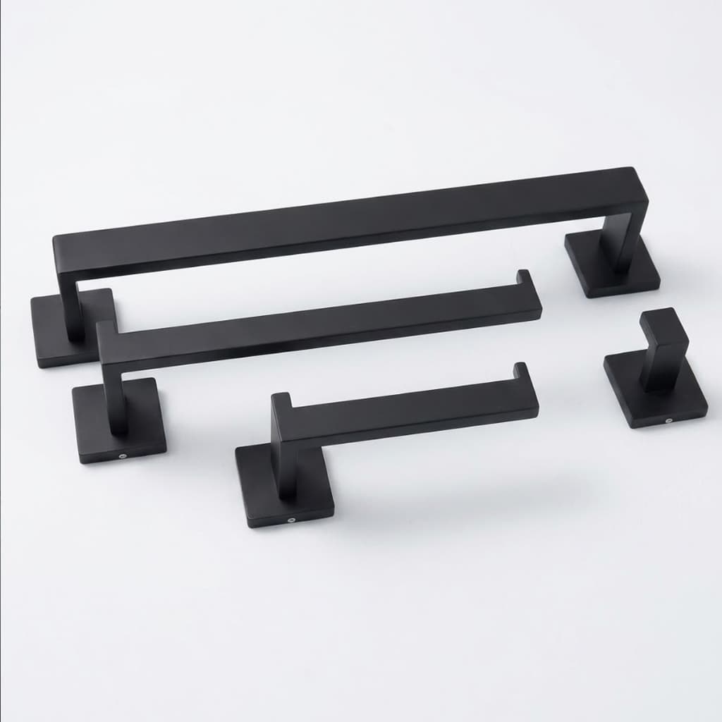 Kit Banheiro Acessórios Completo kit acessórios para banheiro Preto Com Porta Toalha Lavabo