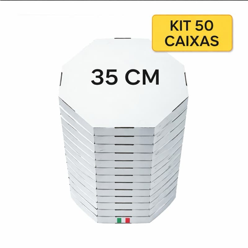 KIT 50 Caixas De Pizza N° 35 Oitavada Branco, LISA SEM ESTAMPA, Reforçada e Profissional.