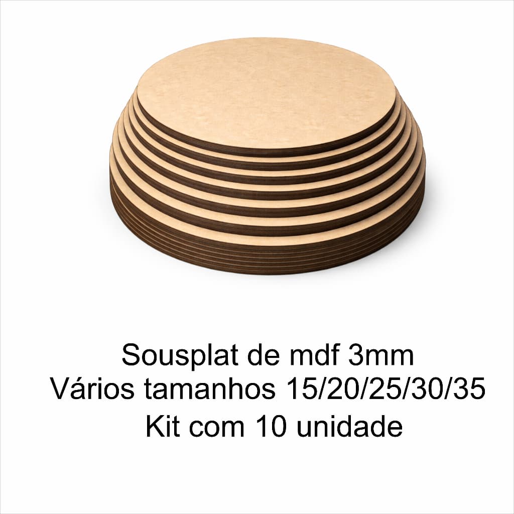 Kit 10 peças Supla Mdf Liso Souplast Souspla Base Mdf Redonda 15 Até 35 cm Crochê E Mesa Posta Jogo