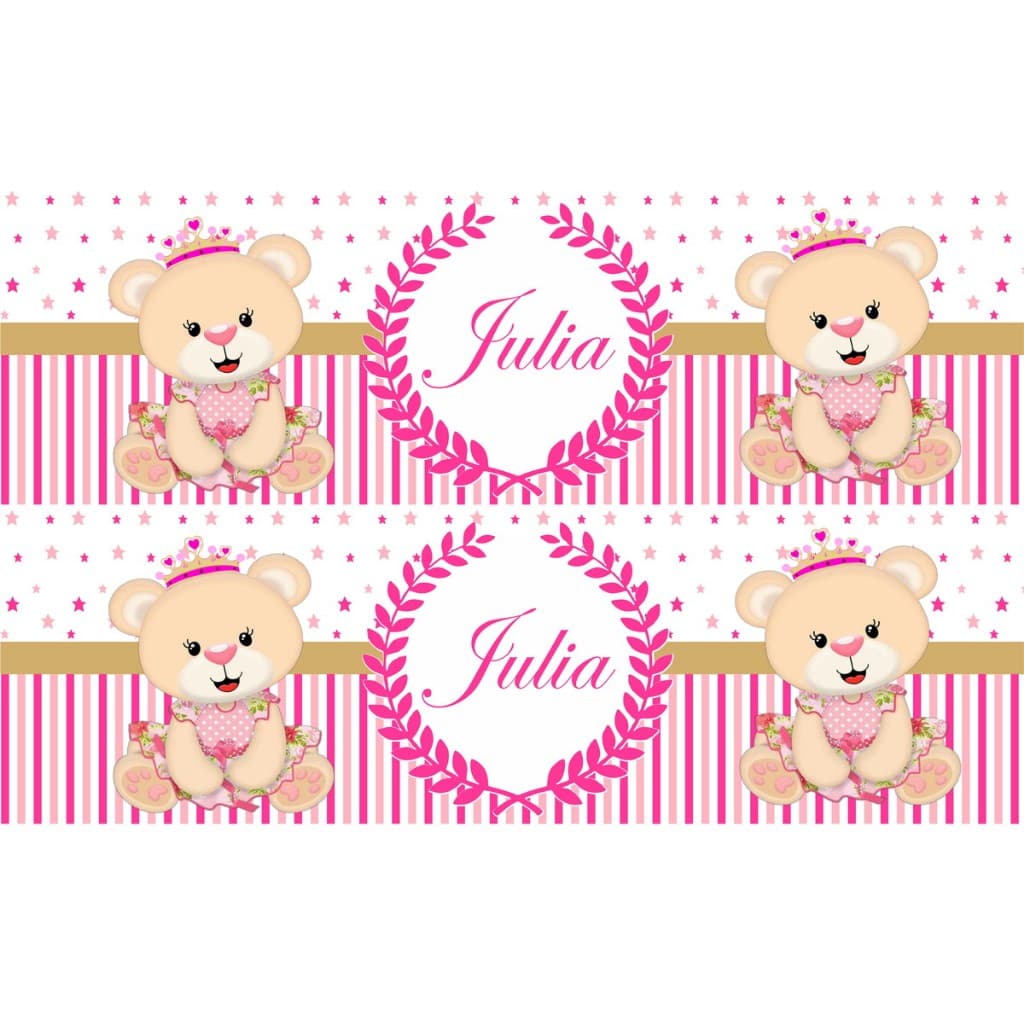 Kit 4 Faixas Decorativas Adesivas Infantil Menina Ursinha Nome Personalizado Rosa Quarto