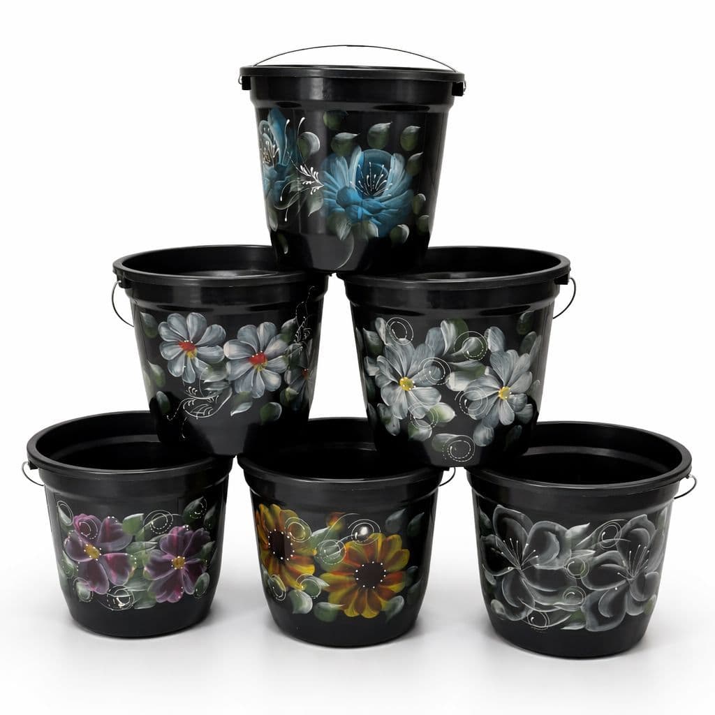 kit 5 Baldes limpeza 8 litros com alça decorado, Balde Colorido Faxina Obra Lavanderia Balde