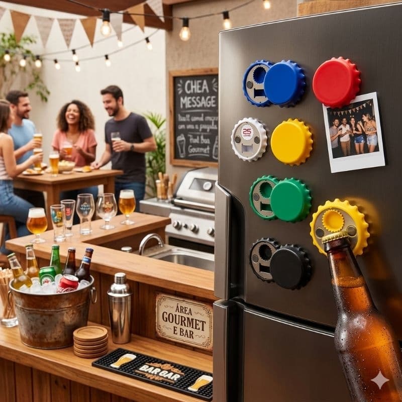 Abridor de Garrafa Formato Tampinha 3x1 Imã Churrasco Cerveja 143294