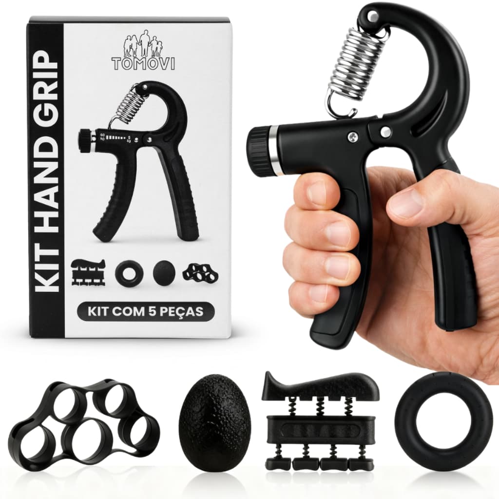 Kit Hand Grip Profissional 5 Peças Exercitador Mão Antebraço Ajustável 5-60kg Fortalecedor Punho Fisioterapia - Tomóvi
